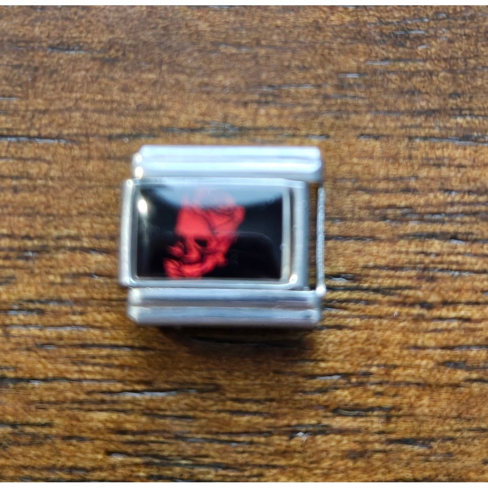 Red Skull Italian Charm Link Stainless Steel 9mm Gothic Black Graphic Jewelry